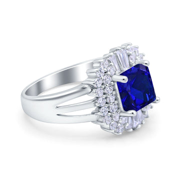 Cushion Cut Art Deco Wedding Ring Simulated Blue Sapphire CZ 925 Sterling Silver